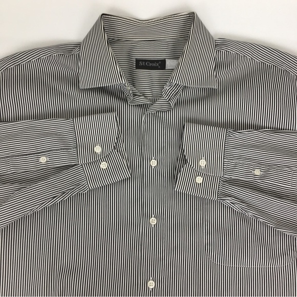 St. Croix Men Button Down Shirt Long Sleeve Black White Stripes Made In Italy XL - Picture 1 of 9